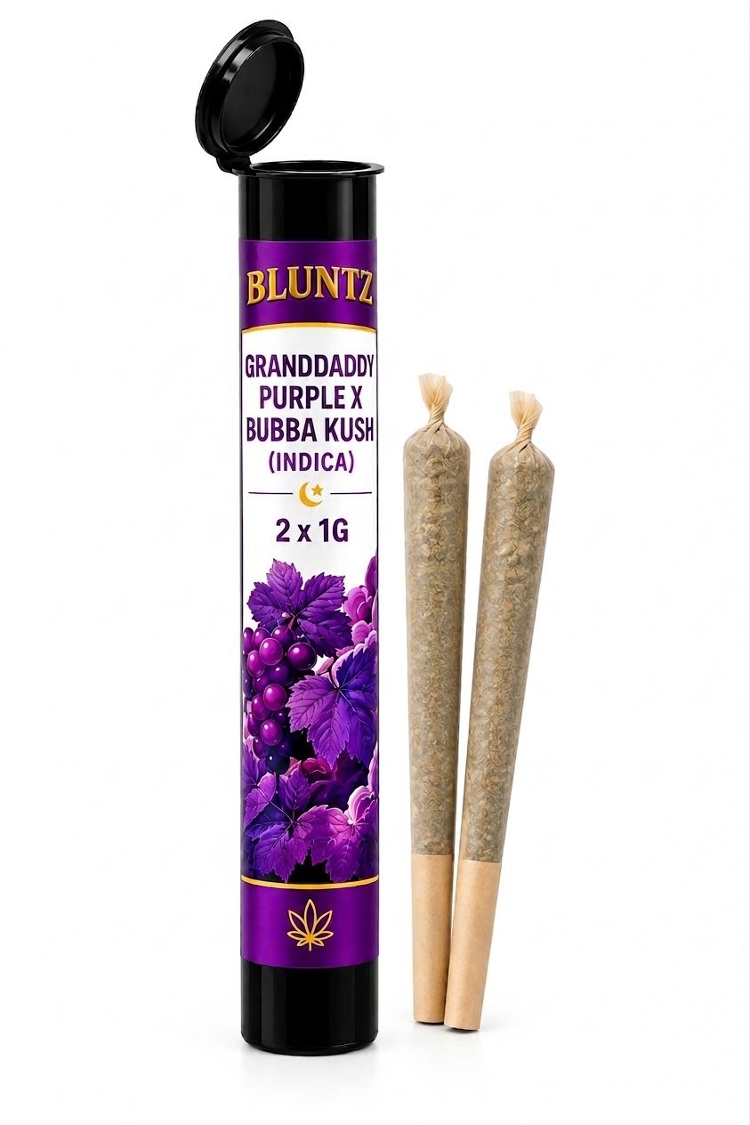 BLUNTZ – Granddaddy Purple x Bubba Kush Infused Pre-Rolls (2 x 1g)- Indica