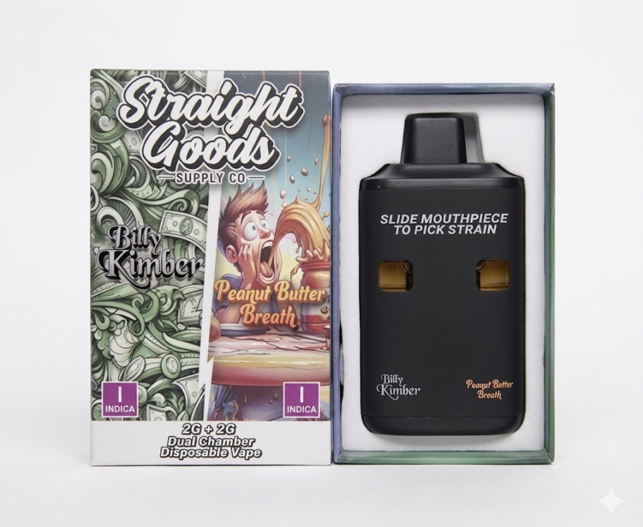 STRAIGHT GOODS DUAL CHAMBER DISPOSABLE VAPES 6G – BILLY KIMBER / PEANUT BUTTER BREATH