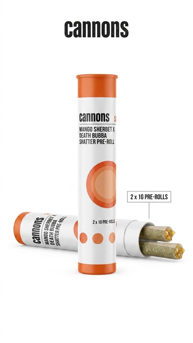 CANNONS – MANGO SHERBET X DEATH BUBBA SHATTER PRE-ROLL (SATIVA) (2 X 1G PRE-ROLL)