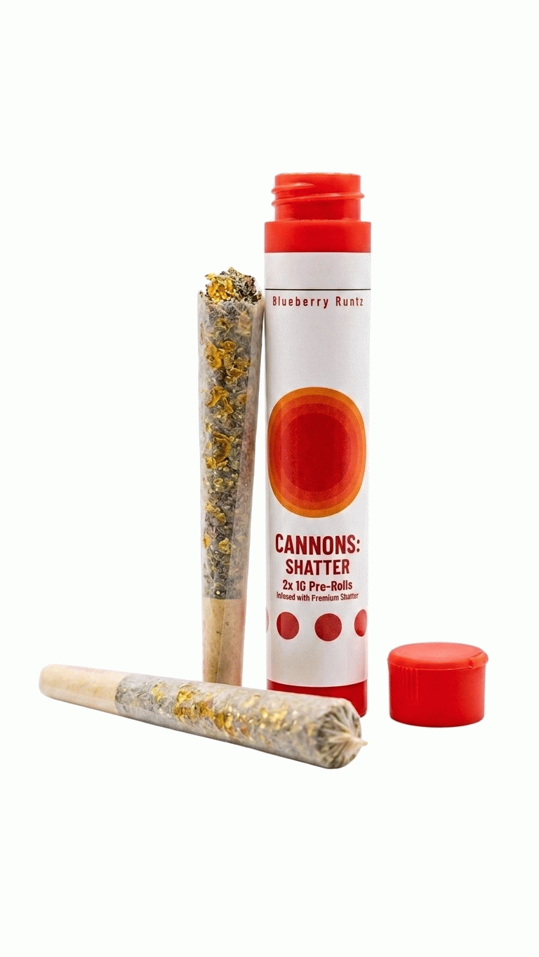 Cannons – Pink Gas x Blueberry Runtz Shatter Pre-Roll (Indica) (2 x 1G Pre Roll)