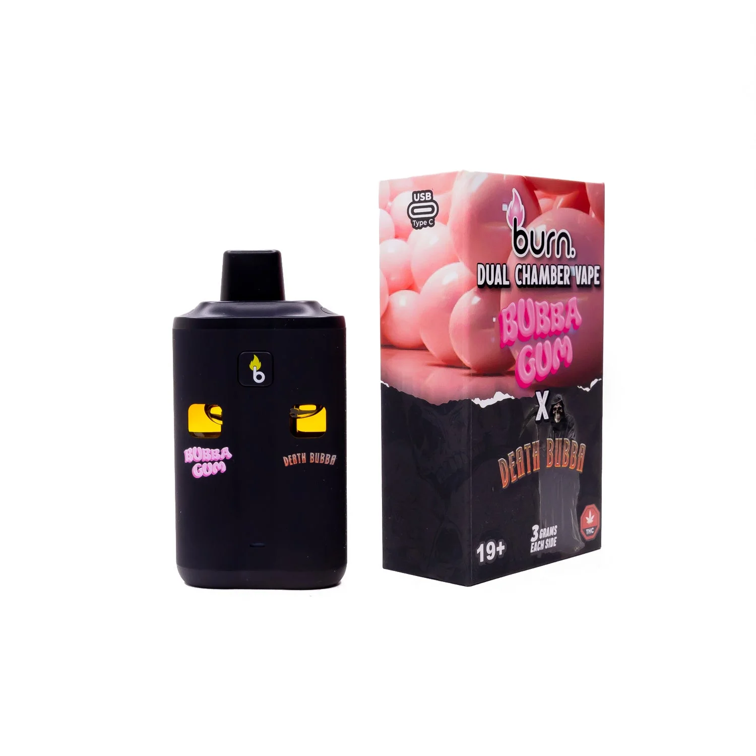 (New) 6 Gram Dual Chamber Burn Disposable Vape – Bubba Gum + Death Bubba (3+3 Gram)