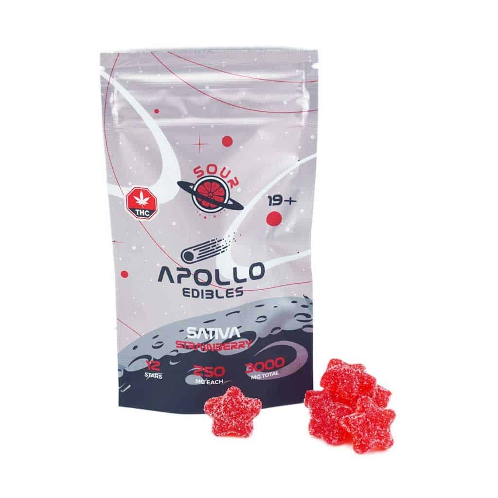 Apollo Edibles – Sour Strawberry Shooting Stars 3000mg THC Sativa
