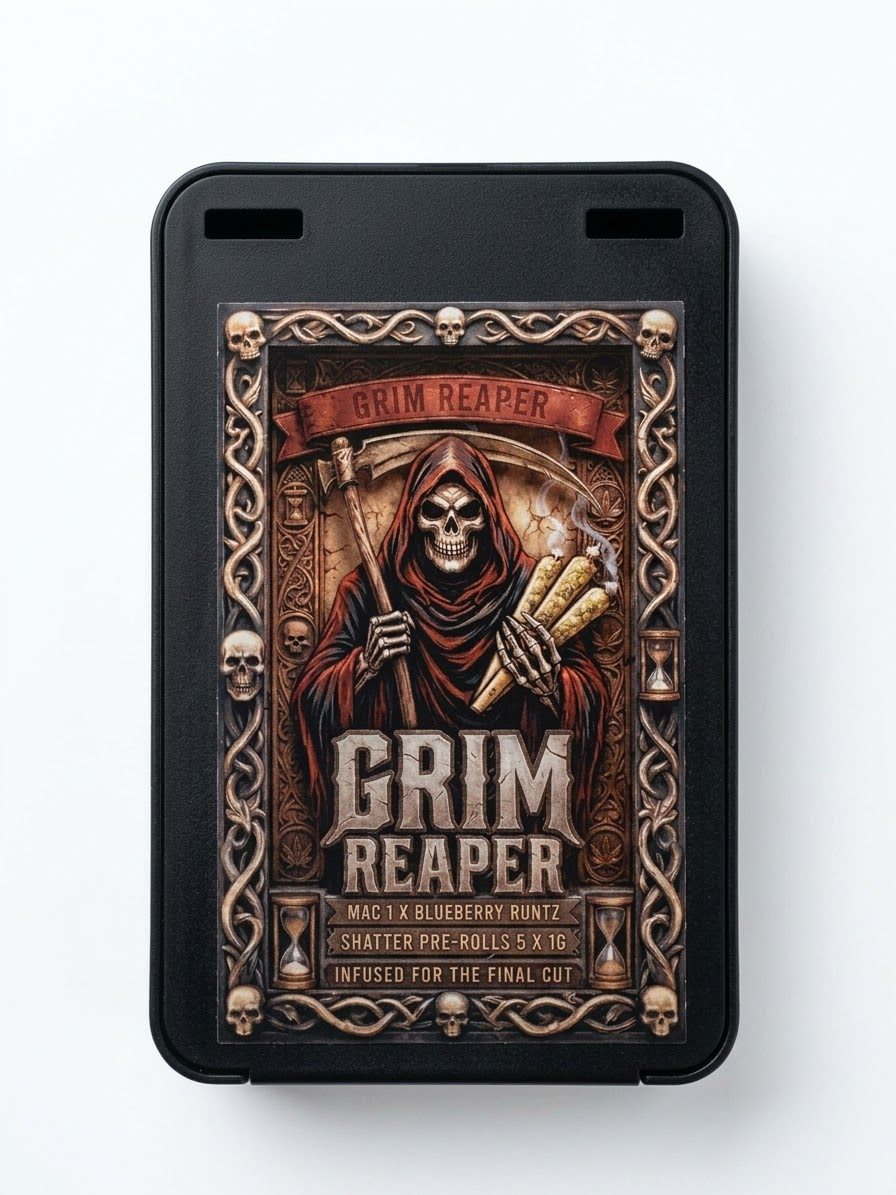 GRIM REAPER- MAC1 X Blueberry Runtz shatter infused pre rolls (5X1g)